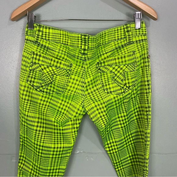 Tripp NYC Plaid Neon Green Black Plaid Skinny Pants Sz 5 Grunge Emo‎ Alt - Picture 7 of 7